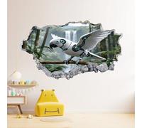 3D Wall Decor, Mechanical Parrot Tattoo Smashed Art Removable Poster Decals, Forest Waterfall Waterproof Vinyl Decals Decorations for Home Kids Room Bedroom Bathroom Nursery Decor 80x120cm