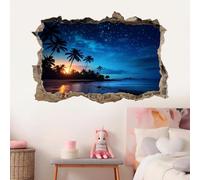 3D Wall Decor, Palm Tree Beach Removable Wall Sticker Room Landscape Waterproof Mural Decals Wall Hole Decal for Girls Bedroom Nursery Decoration Wallpaper Wedding Decor