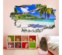 3D Wall Decor, Palm Tree Removable Wall Sticker Room Beach Waterproof Mural Decals Wall Hole Decal for Girls Kids Bedroom Nursery Classroom Party Decoration Wallpaper Wedding Decor Gift