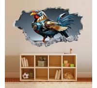 3D Wall Decor Stickers Mechanical Chicken Removable Waterproof Vinyl Floor Decals Wall Stickers 3D Smashed Wall Mural Decals for Kids Bedroom Living Room Home Wall Décor 48x84cm