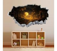 3D Wall Decor Stickers Moon Forest Night Wall Stickers 3D Smashed Wall Mural Decals Wall Vinyl Art Family for Kids Bedroom Living Room Nursery Home Wall Décor 43x75cm