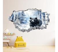 3D Wall Decor Stickers Smashed Bear Wall Sticker Forest Winter Landscape Wall Tattoo for Nursery Wall Décor Girls Kids Baby Bedroom Bathroom Living Room Home Decor 45x67cm