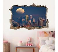 3D Wall Decor Stickers Smashed City Skyline Wall Sticker Moon Wall Tattoo for Nursery Wall Décor Girls Kids Baby Bedroom Bathroom Living Room Home Decor 50x75cm