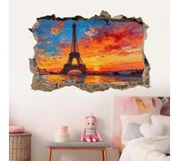 3D Wall Decor Stickers Smashed Iron Tower Wall Sticker Sunset View Wall Tattoo for Nursery Wall Décor Girls Kids Baby Bedroom Bathroom Living Room Home Decor 45x67cm