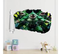 3D Wall Decor Stickers Smashed Shark Wall Sticker Abstract Animals Wall Tattoo for Nursery Wall Décor Girls Kids Baby Bedroom Bathroom Living Room Home Decor 75x120cm