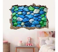 3D Wall Decor, Stone Colors Removable Wall Sticker Room Green and Blue Waterproof Mural Decals Wall Hole Decal for Girls Bedroom Nursery Decoration Wallpaper Wedding Decor