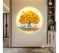3D Wall Hanging Art Decorations Lamp, Wall Sculptures Wall Hanging Art with LED Light, Glowing Mountain and Water Landscape Hanging Paintings, Tree of Life, for Office,D,50cm/20in