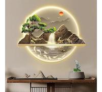 3D Wall Hanging Art Decorations Lamp, Wall Sculptures Wall Hanging Art with LED Light, Glowing Mountain and Water Landscape Hanging Paintings, Tree of Life, for Office,D,50cm/20in