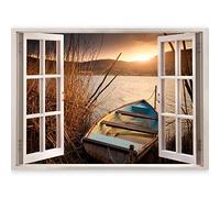 3D WALL ILLUSION murando 140x100 cm Wallpaper Mural Photo Print Window View Optical Illusion Design Wall Mural Art Print Wall Decoration Poster Landscape Lake Nature c-C-0085-c-a
