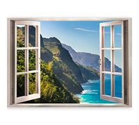 3D WALL ILLUSION murando 140x100 cm Wallpaper Mural Photo Print Window View Optical Illusion Design Wall Mural Art Print Wall Decoration Poster sea Nature Landscape c-C-0093-c-a