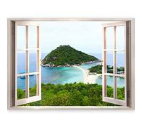 3D WALL ILLUSION murando 210x150 cm Wallpaper Mural Photo Print Window View Optical Illusion Design Wall Mural Art Print Wall Decoration Poster sea Ocean Landscape c-C-0091-c-a