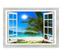 3D WALL ILLUSION murando 70x50 cm Wallpaper Mural Photo Print Window View Optical Illusion Design Wall Mural Art Print Wall Decoration Poster sea Beach Nature c-C-0087-c-a