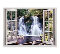 3D WALL ILLUSION murando 70x50 cm Wallpaper Mural Photo Print Window View Optical Illusion Design Wall Mural Art Print Wall Decoration Poster Nature Waterfall Forest c-B-0172-c-a