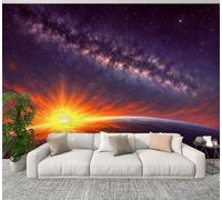 3D Wall Mural 245x175cm Silk Wallpaper Landscape Milky Way Galaxy Sunrise Earth Photo Picture Wall Covering Murals Home Decorations for Bedrooms Living Room Posters (Non-Self-Adhesive)