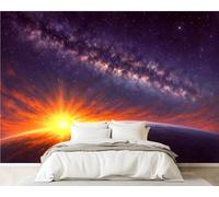 3D Wall Mural 365x254cm Silk Wallpaper Landscape Milky Way Galaxy Sunrise Earth Photo Picture Wall Covering Murals Home Decorations for Bedrooms Living Room Posters (Non-Self-Adhesive)