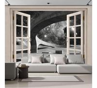 3D Wall Mural 3D Desert Concrete Architecture 450X315Cm Photo Wallpaper, Charcoal Gray Surreal Landscape Non-Woven Mural Wallpaper For Living Room Bedroom Kids Room Tv Sofa Background Wall Decor