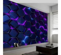 3D Wall Mural Abstract Geometric Hexagon Print Photo Wallpaper, Neon Lights Non-Woven Wall Mural, Decoration Poster Picture Design Modern Mural 350 x 256 cm (WxH) for livingroom Kids Bedroom