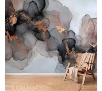 3D Wall Mural Abstract Marble Effect Print Black Copper Lines Metallic Particles Grey Blocks Photo Wallpaper, Non-Woven Mural Decoration 200 x 140 cm Wallpaper for Living Room Kids Bedroom