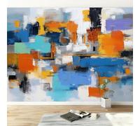3D Wall Mural Abstract Painting with Blurred Color Blocks, Color Print Photo Wallpaper, Premium Non-Woven Wall Mural Decoration Poster Design, 300 x 210 cm Wallpaper for Living Room Bedroom