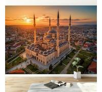 3D Wall Mural Aerial View of Edirne City, Orange Color Print Photo Wallpaper, Premium Non-Woven Wall Mural Decoration Poster Design, 400 x 280 cm Wallpaper for Living Room Bedroom