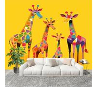 3D Wall Mural Art Wall Decor Removable Wallpaper Abstract Animals Giraffe Geometry Modern Non-Woven Fabrics Easy to Clean Mural Orange Murals for Classroom Bathroom Apartment 300x210cm