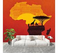 3D Wall Mural Art Wall Decor Removable Wallpaper African Theme Art Modern Non-Woven Fabrics Easy to Clean Mural Orange-Red Murals for Classroom Bathroom Apartment 250x175cm