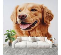 3D Wall Mural Art Wall Decor Removable Wallpaper Animal Golden Retriever Modern Non-Woven Fabrics Easy to Clean Mural White Murals for Classroom Bathroom Apartment 200x140cm