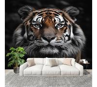 3D Wall Mural Art Wall Decor Removable Wallpaper Animal Tiger Pattern Modern Non-Woven Fabrics Easy to Clean Mural Black Murals for Classroom Bathroom Apartment 350x256cm