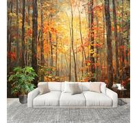 3D Wall Mural Art Wall Decor Removable Wallpaper Autumn Jungle Beams Falling Leaves Modern Non-Woven Fabrics Easy to Clean Mural Yellow Murals for Classroom Bathroom Apartment 400x280cm