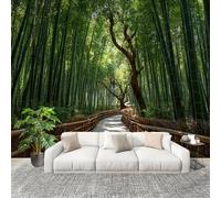3D Wall Mural Art Wall Decor Removable Wallpaper Bamboo Jungle Plants Wooden Bridge Modern Non-Woven Fabrics Easy to Clean Mural Green Murals for Classroom Bathroom Apartment 400x280cm