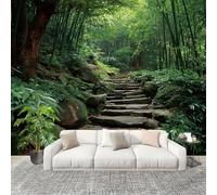 3D Wall Mural Art Wall Decor Removable Wallpaper Bamboo Jungle Stone Steps Scenery Modern Non-Woven Fabrics Easy to Clean Mural Green Murals for Classroom Bathroom Apartment 300x210cm