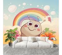 3D Wall Mural Art Wall Decor Removable Wallpaper Cartoon Animals Snail Rainbow Florals Modern Non-Woven Fabrics Easy to Clean Mural Colorful Murals for Classroom Bathroom Apartment 250x175cm