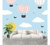 3D Wall Mural Art Wall Decor Removable Wallpaper Cartoon Hot Air Balloon Modern Non-Woven Fabrics Easy to Clean Mural Light Blue Murals for Classroom Bathroom Apartment 250x175cm