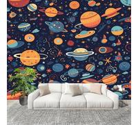 3D Wall Mural Art Wall Decor Removable Wallpaper Cartoon Space-Themed Patterns Modern Non-Woven Fabrics Easy to Clean Mural Dark Blue Murals for Classroom Bathroom Apartment 200x140cm