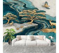 3D Wall Mural Art Wall Decor Removable Wallpaper Chinese Marble Texture Modern Non-Woven Fabrics Easy to Clean Mural Green Murals for Classroom Bathroom Apartment 400x280cm