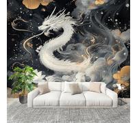 3D Wall Mural Art Wall Decor Removable Wallpaper Chinese Relief White Dragon Modern Non-Woven Fabrics Easy to Clean Mural Multicolor Murals for Classroom Bathroom Apartment 300x210cm