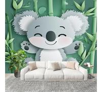 3D Wall Mural Art Wall Decor Removable Wallpaper Cute Animal Koala Modern Non-Woven Fabrics Easy to Clean Mural Green Murals for Classroom Bathroom Apartment 400x280cm
