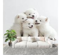 3D Wall Mural Art Wall Decor Removable Wallpaper Cute Animal Samoyed Modern Non-Woven Fabrics Easy to Clean Mural White Murals for Classroom Bathroom Apartment 300x210cm