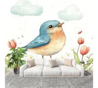3D Wall Mural Art Wall Decor Removable Wallpaper Cute Animals Birds Florals Modern Non-Woven Fabrics Easy to Clean Mural White Murals for Classroom Bathroom Apartment 200x140cm