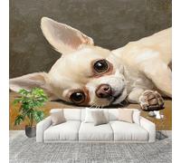 3D Wall Mural Art Wall Decor Removable Wallpaper Cute Chihuahua Modern Non-Woven Fabrics Easy to Clean Mural Light Brown Murals for Classroom Bathroom Apartment 300x210cm