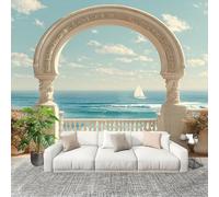 3D Wall Mural Art Wall Decor Removable Wallpaper European-Style Carved Buildings Modern Non-Woven Fabrics Easy to Clean Mural Blue Murals for Classroom Bathroom Apartment 300x210cm