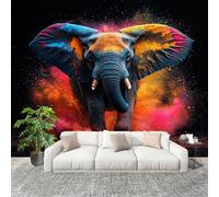 3D Wall Mural Art Wall Decor Removable Wallpaper Fantasy Animal Elephant Modern Non-Woven Fabrics Easy to Clean Mural Colorful Murals for Classroom Bathroom Apartment 350x256cm
