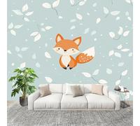 3D Wall Mural Art Wall Decor Removable Wallpaper Fantasy Cartoon Fox Modern Non-Woven Fabrics Easy to Clean Mural Light Blue Murals for Classroom Bathroom Apartment 250x175cm