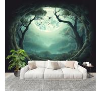 3D Wall Mural Art Wall Decor Removable Wallpaper Fantasy Jungle Bird Modern Non-Woven Fabrics Easy to Clean Mural Dark Green Murals for Classroom Bathroom Apartment 400x280cm