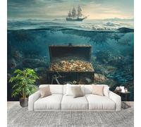 3D Wall Mural Art Wall Decor Removable Wallpaper Fantasy Pirates Treasure Pattern Modern Non-Woven Fabrics Easy to Clean Mural Light Color Murals for Classroom Bathroom Apartment 300x210cm