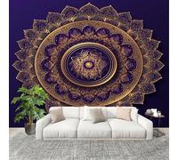 3D Wall Mural Art Wall Decor Removable Wallpaper Gorgeous Mandala Pattern Modern Non-Woven Fabrics Easy to Clean Mural Dark Purple Murals for Classroom Bathroom Apartment 350x256cm