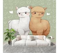 3D Wall Mural Art Wall Decor Removable Wallpaper Heart-Shaped Animal Alpaca Modern Non-Woven Fabrics Easy to Clean Mural Sage Green Murals for Classroom Bathroom Apartment 400x280cm