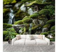 3D Wall Mural Art Wall Decor Removable Wallpaper Japanese Garden Pattern Modern Non-Woven Fabrics Easy to Clean Mural Green Murals for Classroom Bathroom Apartment 200x140cm