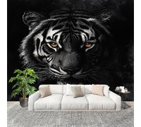 3D Wall Mural Art Wall Decor Removable Wallpaper Jungle Animal Tiger Modern Non-Woven Fabrics Easy to Clean Mural Black Murals for Classroom Bathroom Apartment 300x210cm