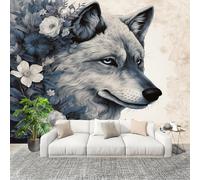 3D Wall Mural Art Wall Decor Removable Wallpaper Jungle Animals Wolves Florals Modern Non-Woven Fabrics Easy to Clean Mural White Murals for Classroom Bathroom Apartment 400x280cm